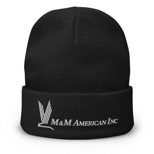 M&M American Inc. White Logo Embroidered Beanie